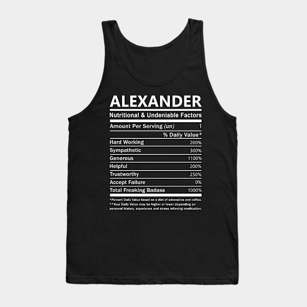 Alexander Name T Shirt - Alexander Nutritional and Undeniable Name Factors Gift Item Tee Tank Top by nikitak4um